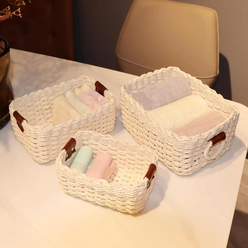 Small baskets for Organizing,Cute woven Storage basket with recycled paper rope for Shelves Bathroom,Little decorative basket,Set of 3 (Beige) by GreenHaven Gardens