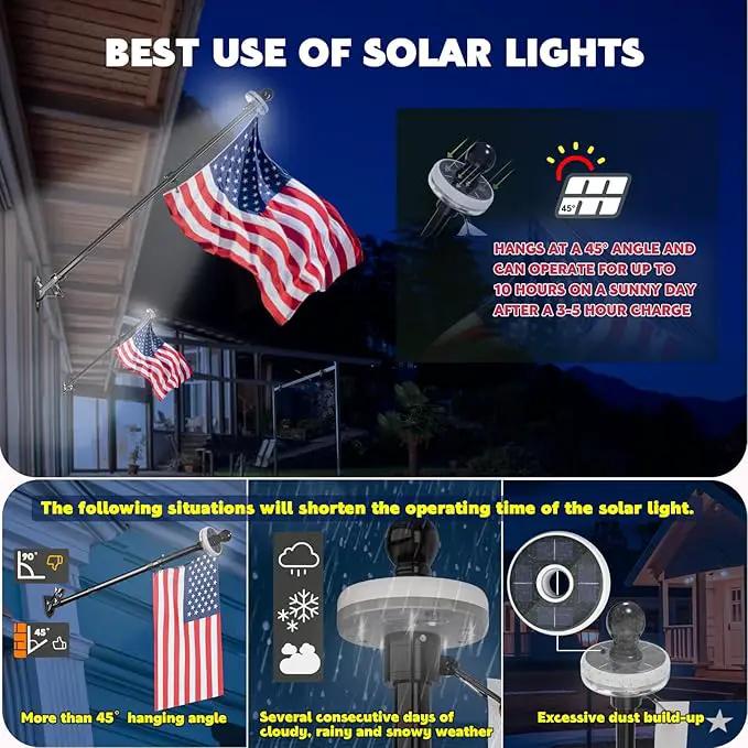 ZMTECH 2 Pcs 6 FT Flag Pole with Solar Light - Adjustable Bracket, Stainless Steel Flag Poles for Outside House, Tangle Free Flag Pole Holder Kit for American Flag (Without Flag, Silver) by GreenHaven Gardens