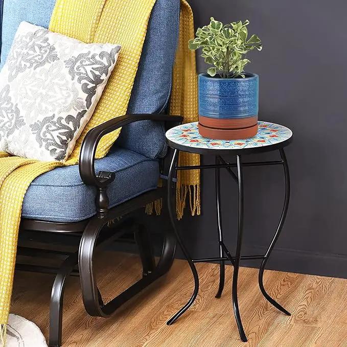 6 Inch Plant Pots, Ceramic Planter Pot with Drainage Hole & Saucer, Indoor/Outdoor Cylinder Round Planter Pot, Aqua Blue & Terracotta Red by GreenHaven Gardens