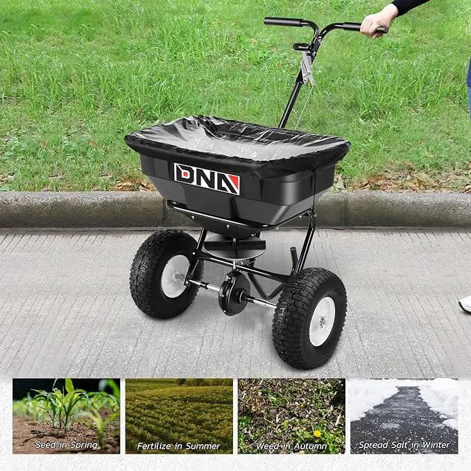 DNA MOTORING Walk Behind Push Broadcast Spreader,125 LB / 60L Capacity, Multi Use Tool for Fertilizer, Grass Seed, Salt, Ice Melt, Lawn and Garden Seeder, with Wheels, TOOLS-00611 by GreenHaven Gardens