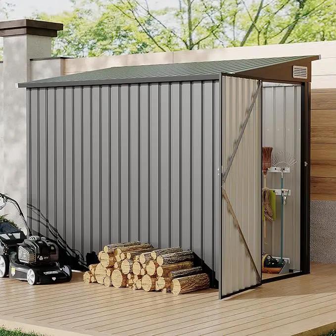 4x8 FT Metal Outdoor Lean to Storage Shed, Lean to Garden Shed Utility Tool Shed, Heavy-Duty Outdoor Metal Wall Side Storage Sheds by GreenHaven Gardens