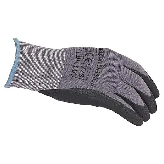 Amazon Basics Micro-Foam Nitrile Coated Work Gloves, Nylon Liner Fiber, Touch Screen, Grey, Size 7/S, 12-Pair by GreenHaven Gardens