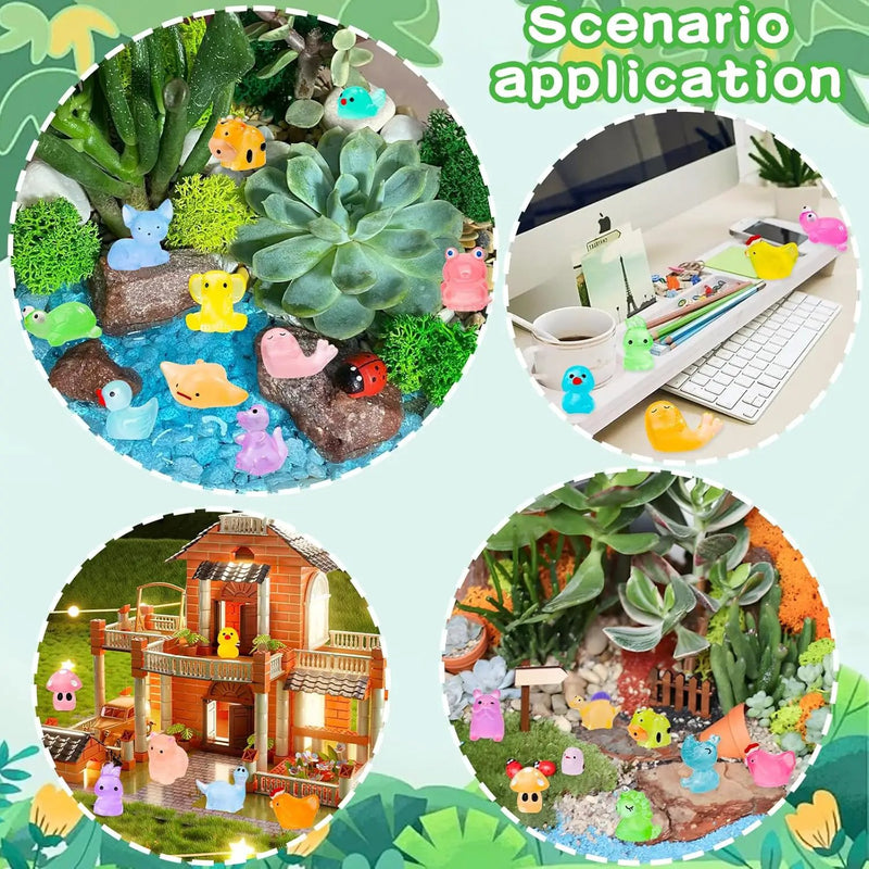 120PCS Glow in The Dark Mini Resin Animals 20 Styles of Luminous Ducks dinosaurswls Frogs and More Tiny Figurines for Fairy Garden Aquarium Terrarium Potted Plants Dollhouse Decor by GreenHaven Gardens