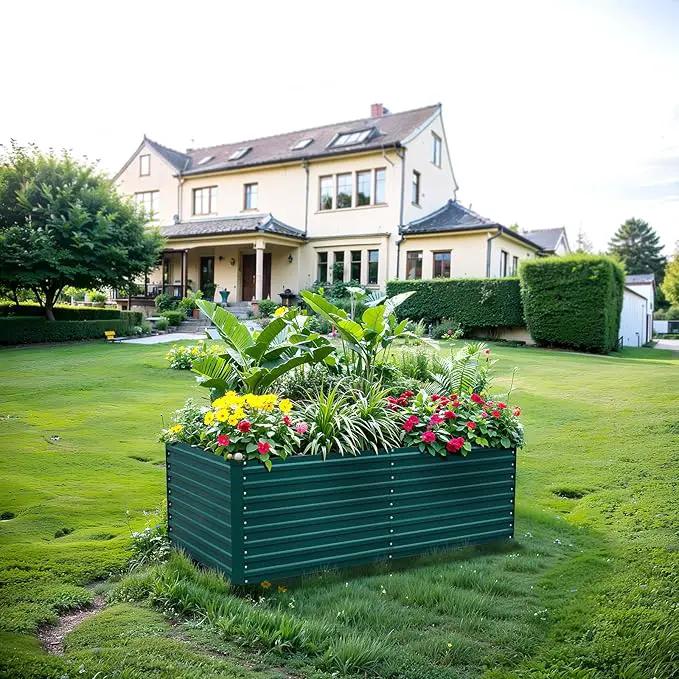 Raised Garden Bed Kit-6x3x2ft-Galvanized Steel-Ideal for Vegetables, Flowers, Herbs-Large Deep Root Planter Box-Tall Design-Includes 3ft x 30ft Weed Barrier Fabric and 1 Pair of Gloves-Green by GreenHaven Gardens