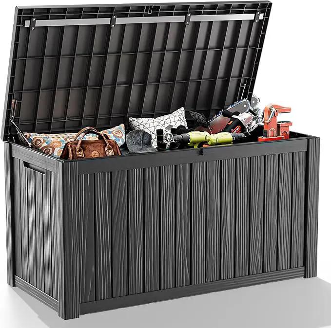 150 Gallon Outdoor Deck Box,Storage Lockable Waterproof Patio Furniture,Garden Tools,Cushions,Pool Accessories Outside Storage Resin Box(Black) by GreenHaven Gardens