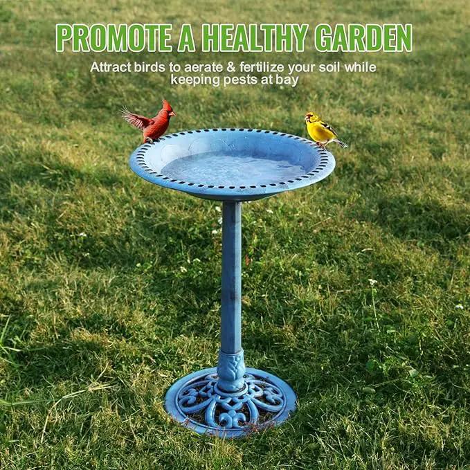 Backyard Expressions Outdoor Garden Bird Bath - Blue - Weather Resistant Polyresin - 27 Inch by GreenHaven Gardens