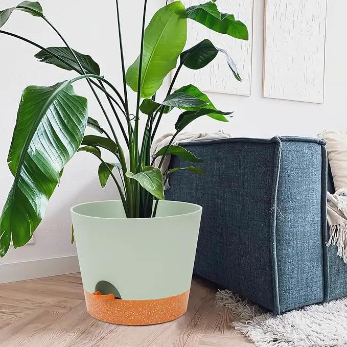 GARDIFE 12 inch Plant Pots, planters, Self Watering Pots, Large Plastic Flower pots with Deep Reservior and High Drainage Holes for Indoor Outdoor Plants and Flowers, Green by GreenHaven Gardens