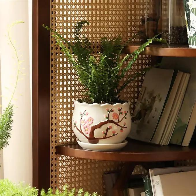 Ceramic Plant Pots with Drainage Holes and Saucers, Round Flower Pots for Indoor Plant, 3.9/5.2/6.7 Inches Small Flower Planters Set of 3 by GreenHaven Gardens