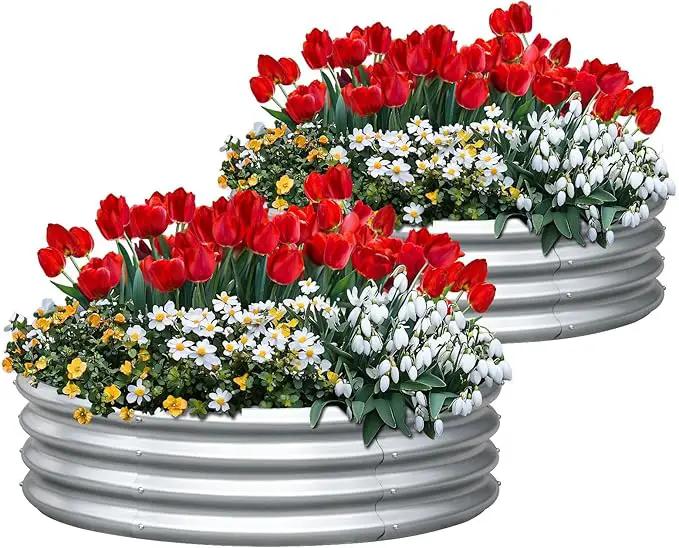 KING BIRD Raised Garden Bed Galvanized Round Planter Box Outdoor for Gardening, Plants, Vegetables, Flowers, Silver, 47x47x12 in 2 Packs by GreenHaven Gardens