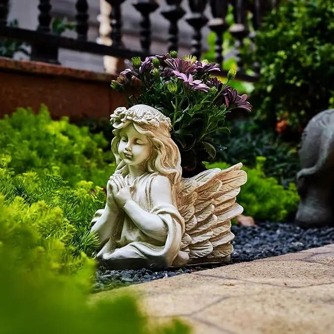 Praying Angel Bust Garden Statue Planters, Angel Wing Planters Pots Mini Vase for Patio, Lawn, Yard Art, Cemetery Grave Decoration, Resin Classical Antique, 8.26" H by GreenHaven Gardens