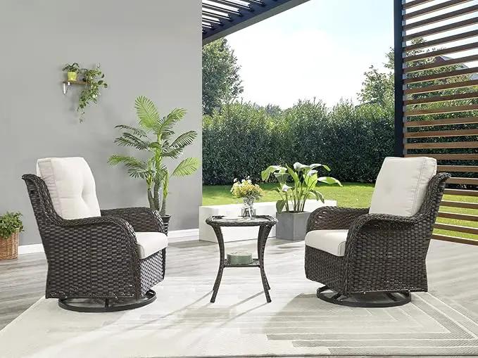 Patio Tables Wicker Side Table - Rattan End Table with Glass Top for Outdoor Outside Patio Porch Deck Square Brown by GreenHaven Gardens