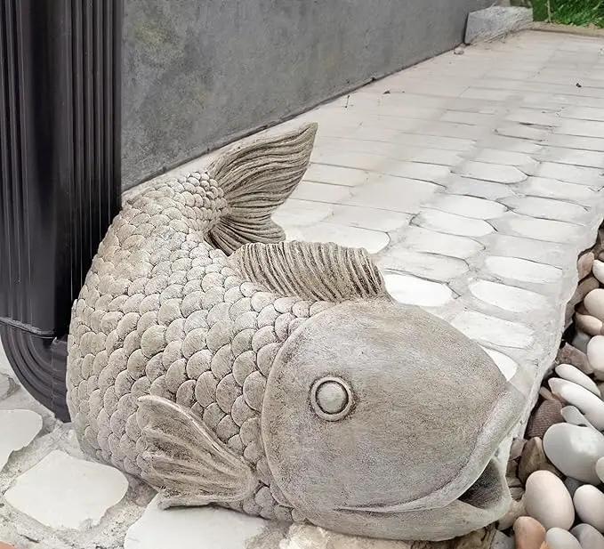 Real Fish Sculpture Gutter Diverter Rain,Eco-Friendly Resin Gutter Extender Diverter,Deco Gutter Extension Downspout, Splash Block, Perfect Rain Gutter Downspout Extension for 3"x4" Downspouts by GreenHaven Gardens