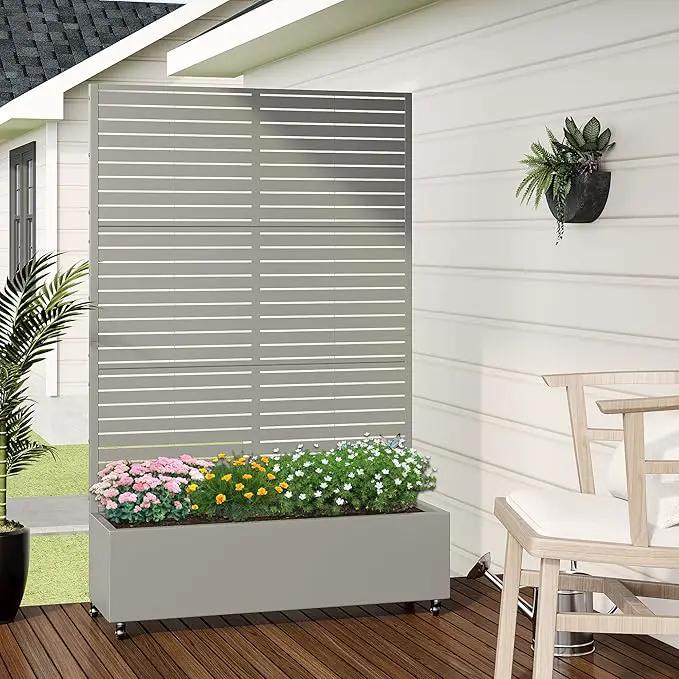 Casaphoria Metal Raised Garden Bed with Trellis and Wheels, 72"x47"x16" Planter Box for Climbing Plants, Vegetables & Vines, Features Drainage Holes and Privacy Screen (Grey-Louvered) by GreenHaven Gardens