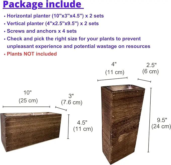 LaLaGreen Wood Planter Box for Plants (4 Pack) Wooden Hanging Wall Planters for Indoor Plant Holder Vase for Dried Flowers, Modern Living Room Bedroom Kitchen Home Office Decor by GreenHaven Gardens