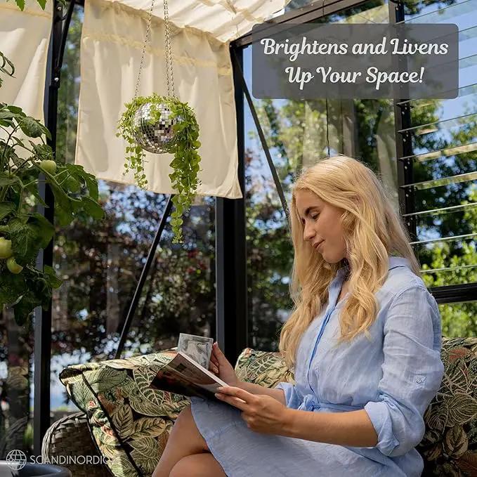 SCANDINORDICA Disco Ball Planter – Value Package: Mirror Disco Planter with Chain, Macrame Hanger and Acrylic Stand for Desk, Includes Self Watering Insert, Disco Ball Decor | 6 inch Silver by GreenHaven Gardens