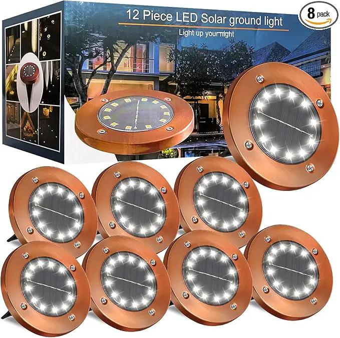 Solar Ground Lights Outdoor Waterproof Flat Garden Solar Disk Lights Floor 12 LED 8 Pack for Garden Patio Pathway Landscape Driveway Yard Path Decor by GreenHaven Gardens