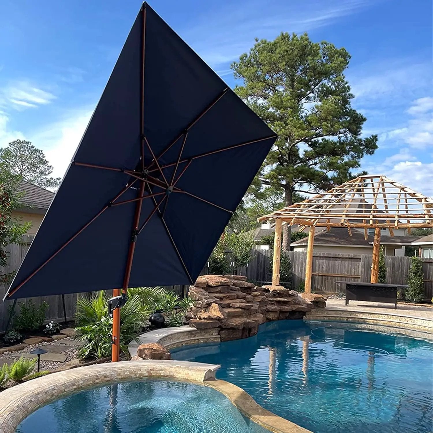 PURPLE LEAF 10ft Patio Umbrella Outdoor Square Umbrellas Large Cantilever Umbrella Windproof Offset Umbrellas Heavy Duty Sun Umbrella for Garden Deck Pool Patio, Navy Blue by GreenHaven Gardens