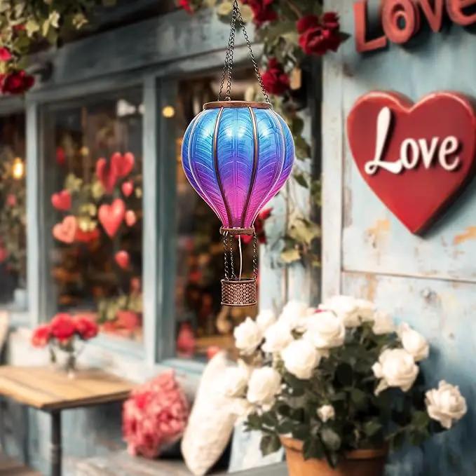 TERESA'S COLLECTIONS Hot Air Balloon Solar Lantern for Garden Decor Halloween Christmas Party,Flickering Flame Hanging Solar Light for Outdoor ,Blue & Purple Plastic Lamp for Yard Tree,Gift for Mom by GreenHaven Gardens