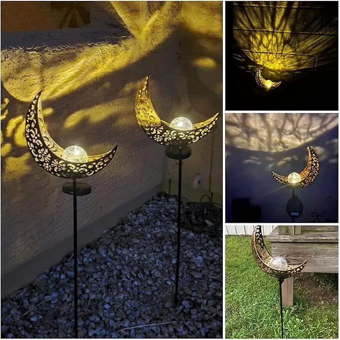 SunKite 1 Pack Garden Solar Light Outdoor Metal Moon Shape Lamp with Waterproof Crackle Glass Globe for Garden,Lawn,Patio,Pathway or Courtyard by GreenHaven Gardens