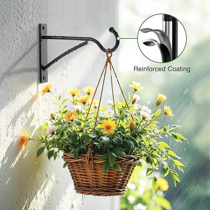 6 Inch 2 Pack Outdoor Plant Hanging Hooks for Wall:Metal Bracket for Hanging Baskets, Bird Feeders, Wind Chimes, Flower Baskets, Yoga Mat, Lanterns, Black by GreenHaven Gardens