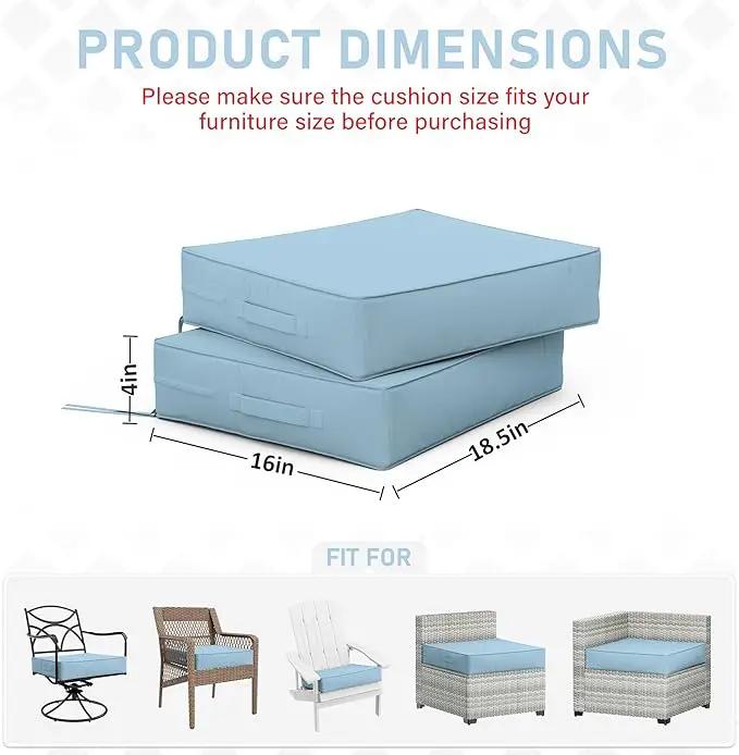 Patio Chair Cushions 18.5 X 16 X 4 Inch Waterproof Outdoor Seat Cushions for Patio Furniture, Outdoor Sofa Couch Pads with Ties & Handle, Set of 2, Light Blue by GreenHaven Gardens