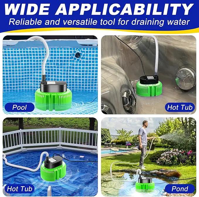 Pool Cover Pump above Ground-Submersible Sump Pump Swimming Water Removal Pumps, Sump Pump for Pool Draining with 16ft Drainage Hose & 25 ft Extra Long Power Cord,850 GPH,3 Adapters-Green by GreenHaven Gardens