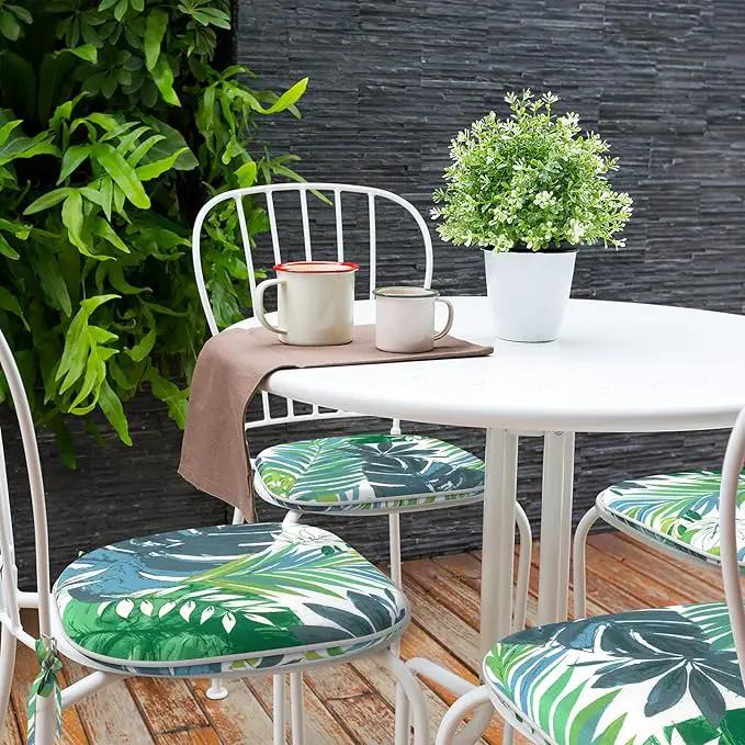 Indoor/Outdoor Chair Cushions 16x17 Inch, Patio Chair Cushions with Ties, All Weather Seat Cushions for Patio Furniture Home Garden Chair Use, Set of 4, Islamorada Blue Green by GreenHaven Gardens