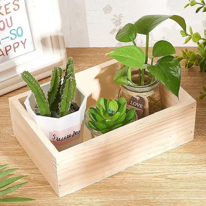 2 Pcs 7.5" × 5" × 2.4" Natural Wooden Succulent Planter Plant Container Box Window Boxes Rectangular Flower Pot Storage Box for Indoor Outdoor Home Venue Decor by GreenHaven Gardens