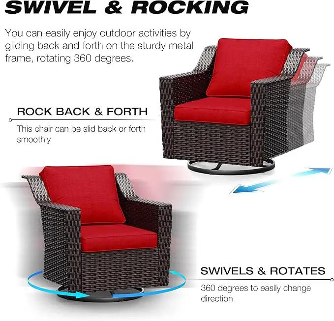 Joyside Wicker Patio Furniture Sets, 3 Pieces Upgraded Large Size Outdoor Furniture with 2 Patio Swivel Chairs and 1 Side Table, Thick Cushions, Wide Armrest by GreenHaven Gardens