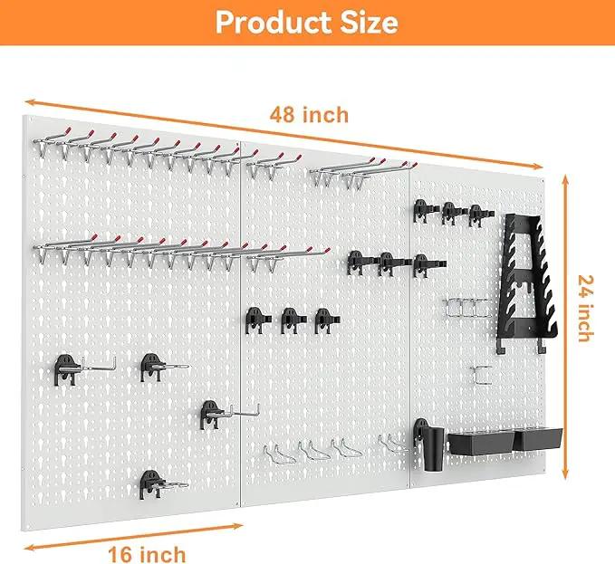 WALMANN Metal Pegboard Tool Organizer Boards with Pegboard Hooks, 24x48in Tools Organizer Pegboard for Garage, Workbench, Peg Board, Tool Storage Board with Hooks(Grey) by GreenHaven Gardens