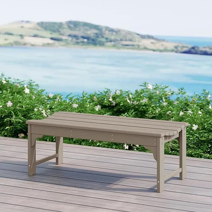 WestinTrends Malibu Outdoor Bench, All Weather Resistant Poly Lumber Backless Patio Garden Bench, Adirondack Curved Bench Seat for Comfort, Weatherwood by GreenHaven Gardens