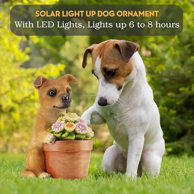 Muldale Solar Dog Statues Outdoor - Solar Powered Outdoor Dog Garden Statue - Hand Painted Floral Plant Pot Light Up by GreenHaven Gardens