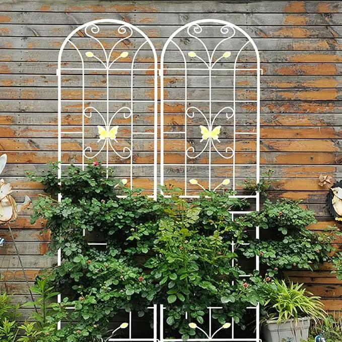 2 Pack Metal Garden Trellis 86.7" Black Fence Rustproof Garden Trellis for Climbing Plants Support Roses Flower Outdoor Lawn, Cream White by GreenHaven Gardens