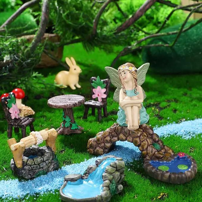 Roowest 19 Pcs Garden Accessories Garden Fairies Kit Miniatures Bunny Squirrel Owl Animals Cute Tiny Mushroom Mini Pond Bridge Figurine Miniature Micro Landscape Ornaments for DIY Home by GreenHaven Gardens