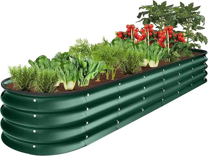 Best Choice Products 8x2x1ft Outdoor Metal Raised Garden Bed, Oval Deep Root Planter Box for Vegetables, Flowers, Herbs, and Succulents w/ 108 Gallon Capacity - Dark Green by GreenHaven Gardens