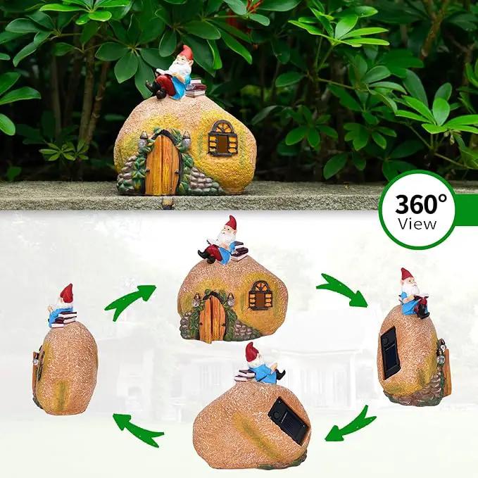 mopha Garden House Statues, Funny Gnome Fairy Garden Lights Figurine,Resin Solar Powered Outdoor Decor Patio Yard Lawn Ornament Decoration by GreenHaven Gardens