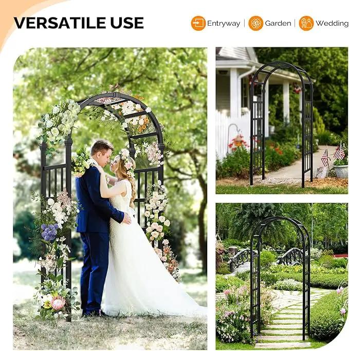 VINGLI Vinyl Garden Arbor, PVC Wedding Arch for Ceremony Party, Garden Trellis for Climbing Plants Outdoor, Arch Backdrop Stand for Garden, Backyard, Lawn (Black) by GreenHaven Gardens