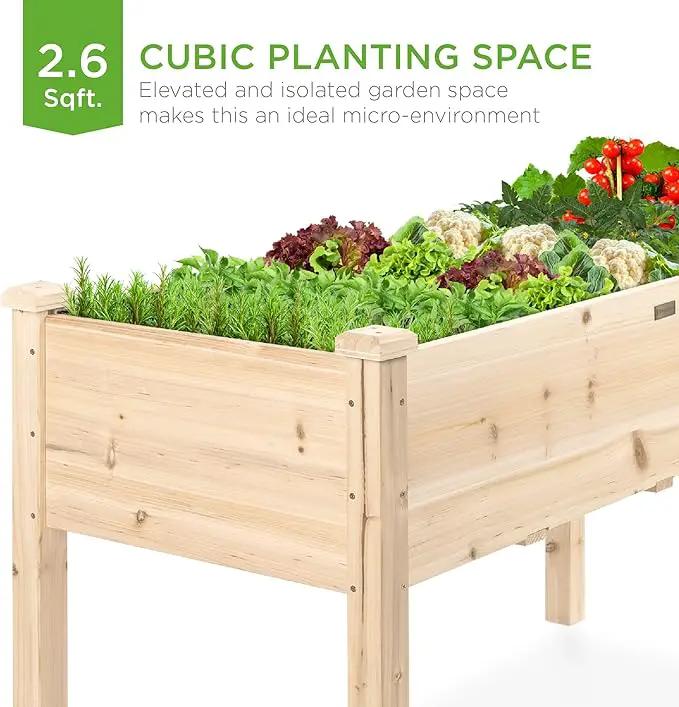Best Choice Products 34x18x30in Raised Garden Bed, Elevated Wood Planter Box Stand for Kids, Backyard, Patio, Balcony w/Bed Liner, 150lb Capacity - Natural by GreenHaven Gardens