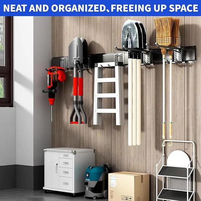 Garage Organization Tool Organizer Wall Mount, 48inch Heavy Duty Garden Tool organizer Storage System, Easy Install With 7 Adjustable Hooks, For Garage, Basement, Shed, Workshop(Black) by GreenHaven Gardens