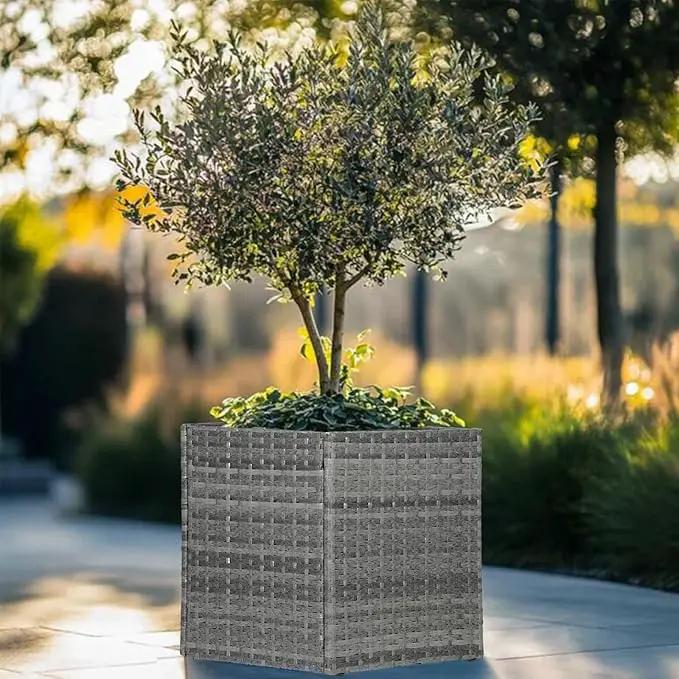 LEWIS&WAYNE Large Square Planter Box Handmade Wicker Tall Planters for Outdoor Plants with Removable Liners Modern Planter for Indoor Outdoor Garden Patio Front Porch - Gray, 17''x17''x18'' by GreenHaven Gardens