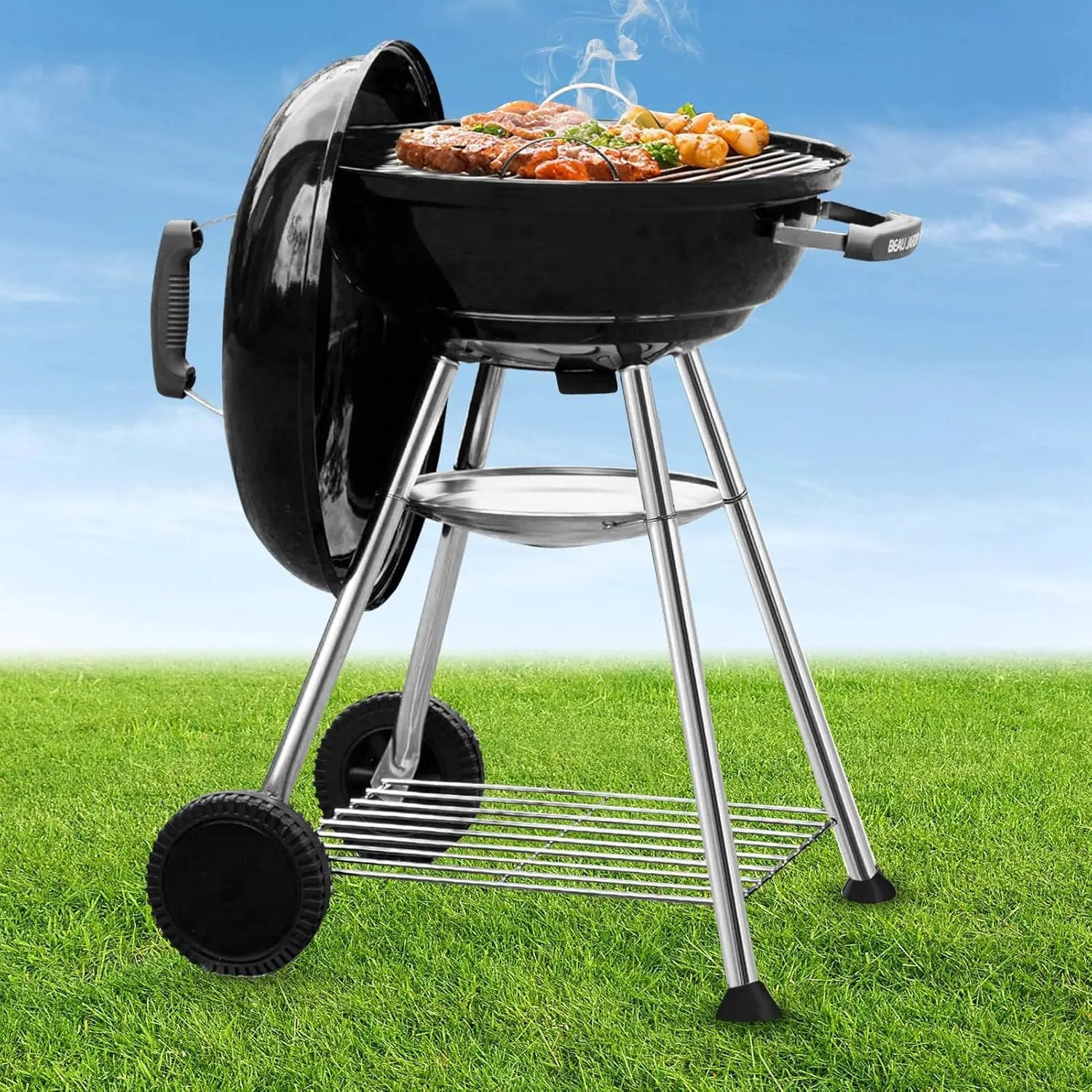 BEAU JARDIN Charcoal Grill 18 Inch for Outdoor Cooking BBQ Barbecue Coal Kettle Bowl Grill Portable Heavy Duty Round with Wheels Grilling for Tailgating Patio Backyard Camping Black BG4691 by GreenHaven Gardens