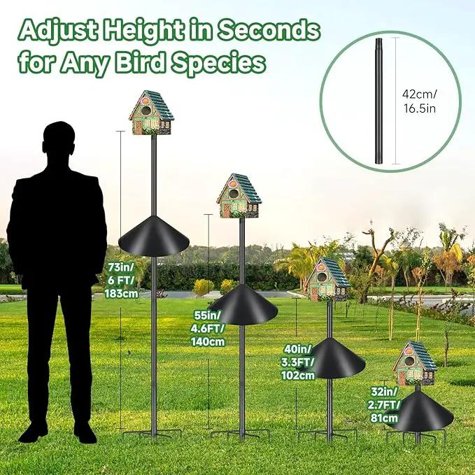 Smart Bird Feeder Pole with Squirrel Baffle & Bath-Heavy Duty Adjustable 3-6.6ft Universal Stand Mount for Backyard&Outdoor Bird Houses/Cameras (80'Pole-Baffle) by GreenHaven Gardens