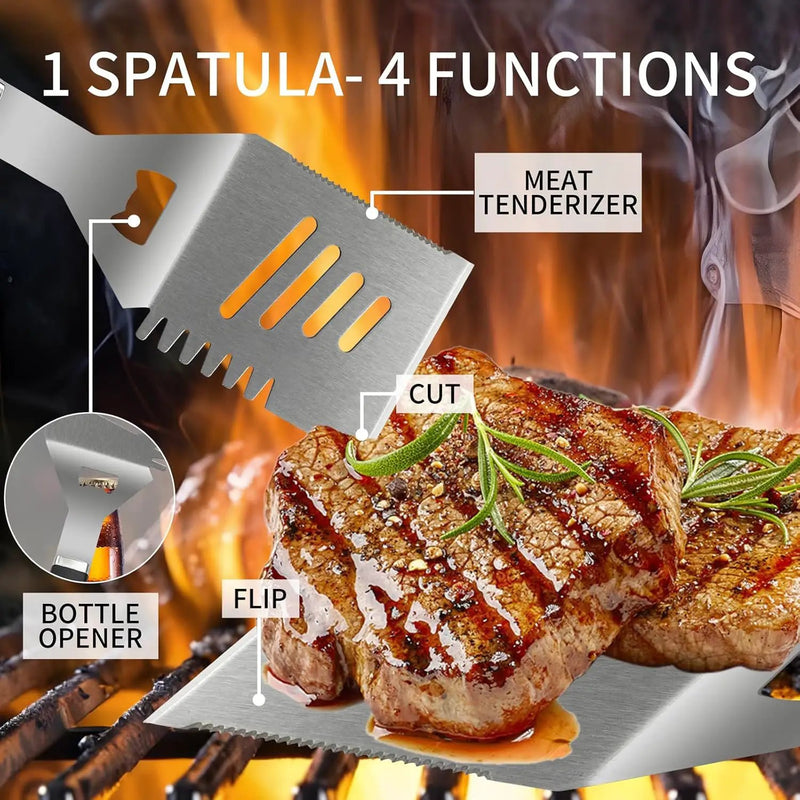 Supernal Pro Grill Master Kit -6pc Heavy Duty Stainless Steel BBQ Tools Set with Anti-Slip Handles|Commercial-Grade Spatula,Grill Brush,Basting Brush,Chef's Knife & More|Gift for Dad's Outdoor Cooking by GreenHaven Gardens