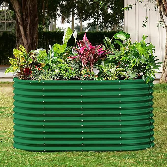 Land Guard 8x4x3ft Oval Galvanized Raised Garden Beds, Large-Capacity Metal Planter Box Outdoor, Durable Deep Raised Garden Bed 3ft Tall, Raised Beds for Gardening Vegetables, Forest Green by GreenHaven Gardens