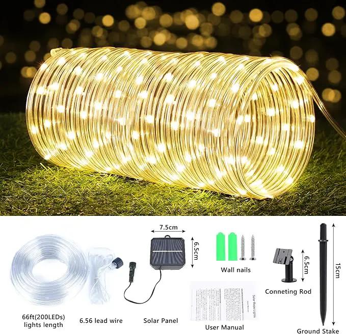 Solar Rope Lights, 2 Packs 66ft 200LED Solar String Lights, 8 Modes Waterproof Solar Powered Outdoor Lights, Flexible Clear Tube Light for Garden, Backyard, Patio, Deck, Pool,Tree Decor - Warm White by GreenHaven Gardens