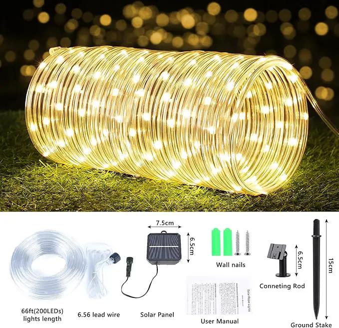 Solar Rope Lights, 66ft 200LED String, 8 Modes Waterproof Powered Outdoor, Flexible Clear Tube for Garden, Backyard, Patio, Deck, Porch, Pool, Tree Decor - Warm White by GreenHaven Gardens