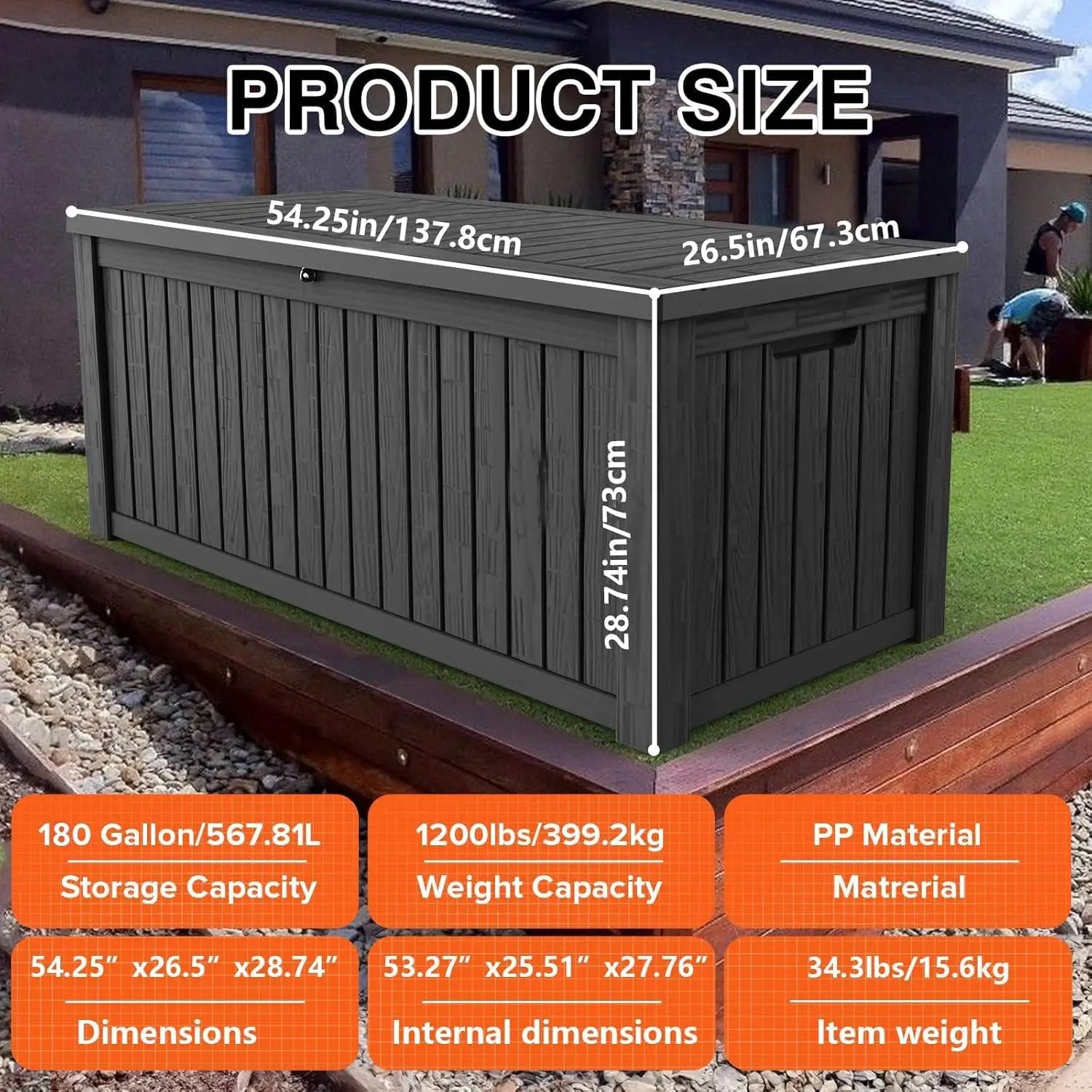 180 Gallon Waterproof Deck Box, Lockable Resin Storage Box for Patio Furniture Cushions Garden Tools and Outdoor Delivery Storage, Black by GreenHaven Gardens