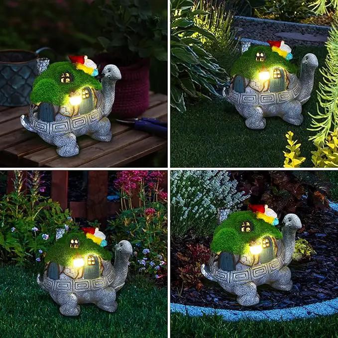 Turtle Solar Light Outdoor Garden Solar Turtle House Light Cute Turtle Garden Statue for Outdoor, Lawn Turtle with Gnome Statues Solar Light, Unique Gifts for Kindred Friend Yard Patio Decor by GreenHaven Gardens