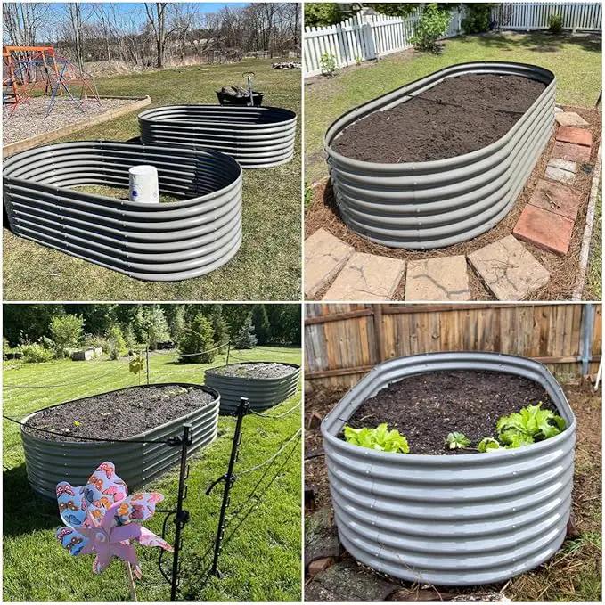 A ANLEOLIFE 8X4X2 ft Galvanized Raised Garden Beds Outdoor, Oval Large Metal Deep Root Planter Box for Planting Vegetables Flowers Herb, Anti-Rust & Easy-Setup, Quartz Grey by GreenHaven Gardens