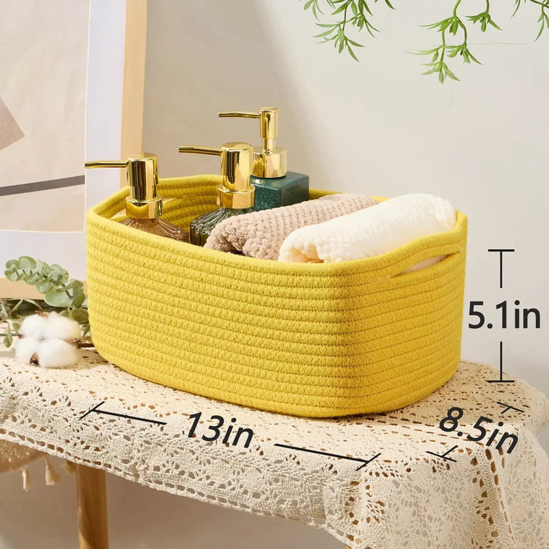 Small Storage Baskets for Organizing | Closet Organizer Bins | Shelf Toy Basket | Woven Rope Baskets | Cube Decorative Box | Shallow Basket | 13x8.5x5.1” | 4 Packs Yellow by GreenHaven Gardens